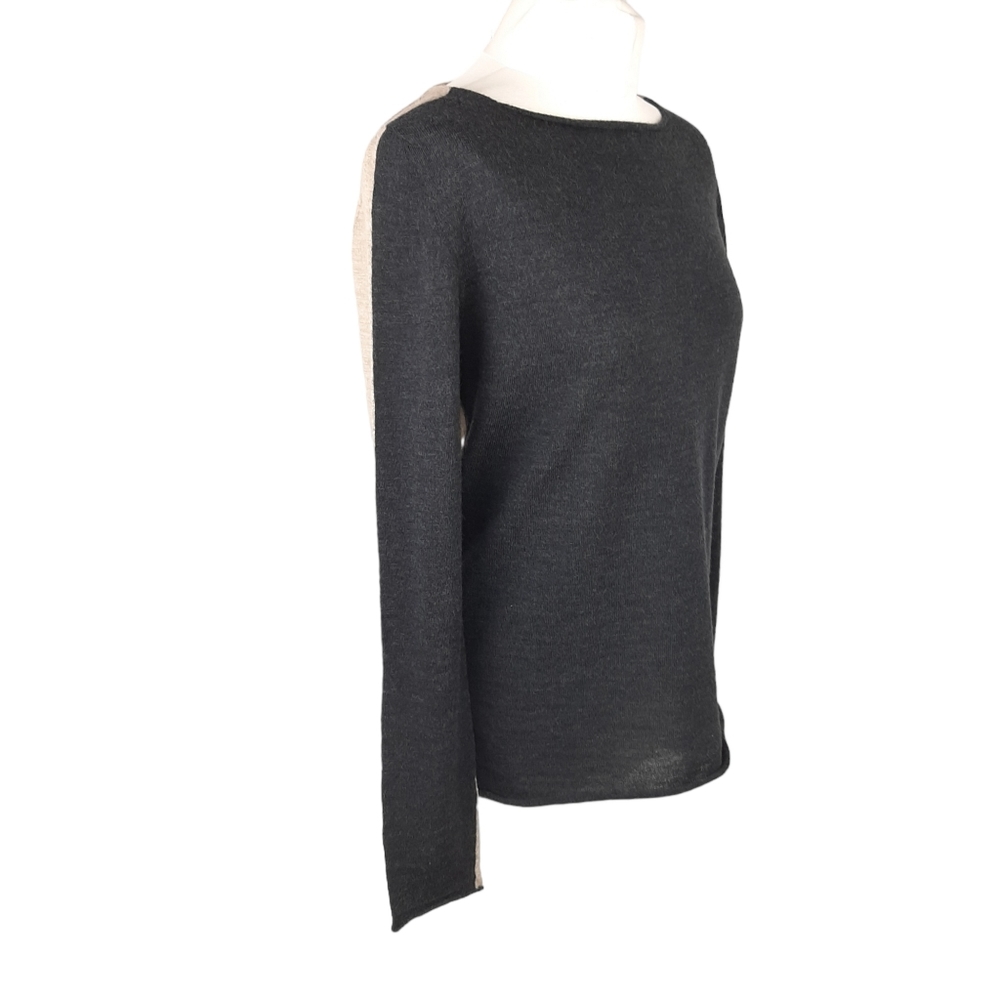 Celtic & Co Womens Fine Knit Merino Jumper Size Small Charcoal Beige Colourblock - Picture 6 of 15